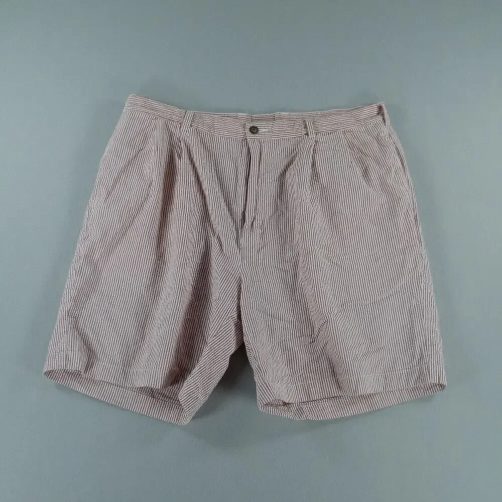 Izod Seersucker Shorts Men 38 Red White Preppy Old Money Coastal Vacation Resort